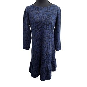 LOFT Blue Floral Fit & Flare Dress Size 8 Dark Academia‎ Timeless classic